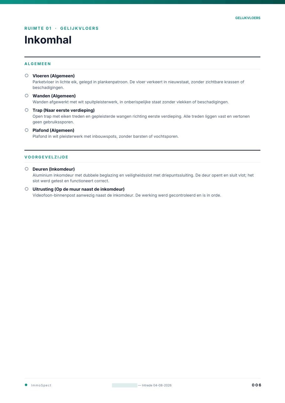 Vaststellingen per ruimte, gegroepeerd per zone